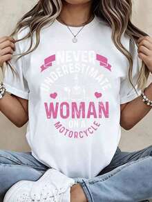 Women's T-Shirt: Never Underestimate A Woman On A Motorcycle - Funny Biker T-Shirt, Casual Pink Design T-Shirt, Perfect Gift For Motorcycle Lovers And Female Motorcyclists, Loose Fit - 白色 - 查看 7