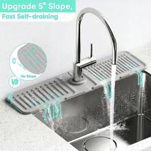 24英寸加长厨房水槽水龙头垫，5°坡度快速自排水，硅胶材质，防溅水，保持厨房水槽区域整洁，排水垫 - A - 查看 2