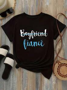 2026 Women's-Shirt Boyfriend To Fiancé Black White Options Printed Text Graphic Tee Casual Daily Wear Shirts Summer Tops Graphic Tees Summer Outfits Women Graphic Tees Women Crop Tops Tops Women Vintage Cotton Cute Clothes Women Blusas Para Mujer Casual - Negro - Ver 3