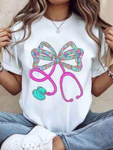 Camiseta de Enfermera con Diseño de Estetoscopio Colorido, Regalo para Profesionales Médicos, Enfermeras y Médicos, Ropa de Trabajo Divertida para Trabajadores de la Salud, Camiseta de Manga Corta de Algodón 100% con Cuello Redondo, Estilo Vintage Urbano, Unisex, 220g - Blanco - Ver 7