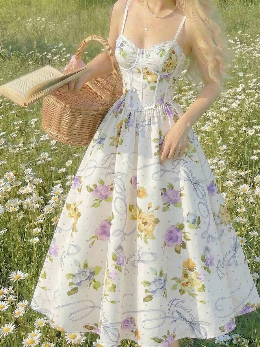 MOD Vestido de verano de longitud media sin mangas con estampado floral elegante para mujer - Multicolor - Ver 1