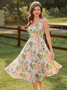 xheVintamour Vestido elegante vintage de mujer con bolsillos, vestido con estampado floral, cuello en forma de corazón, vestido casual de vacaciones, vestidos de verano para mujer, conjuntos de vacaciones de verano, atuendos de primavera para mujer, vestidos de primavera para mujer, ropa de primavera para mujer, atuendos de vacaciones de primavera, ropa de primavera para mujer, vestidos elegantes para fiestas, vestidos elegantes para fiestas para mujer, vestido de invitada de boda, vestido de fiesta de boda, vestido de graduación, vestidos elegantes para ceremonias, vestidos elegantes para mujer, vestido formalxhe - Rosa Pálido - Ver 3
