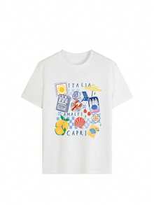 Women's Short-Sleeved T-Shirt With A Collage Print Of Italy, Amalfi And Capri, Round Neck, Made Of Polyester, Ideal For Vacations, Beach And Casual Outings, Summer Style, For Spring And Summer, National Shipping In Mexico. - 白色 - 查看 4