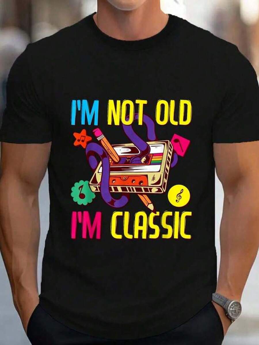 Camiseta 100% Algodón Estilo Años 90 para Hombre y Mujer, Disfraz Años 80, Camiseta Gráfica Casual con Estampado 'No Soy Viejo, Soy Clásico' - Negro - Ver 1