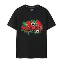 Portugal National Team Jersey For The 2026 World Cup, , Short Sleeve, Graffiti Style, Modern, Pure Cotton, For Men And Women - 黑色 - 查看 8