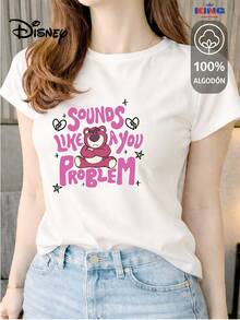 Women's T-Shirt Made Of 100% High-Quality Cotton. This T-Shirt Guarantees Exceptional Softness To The Touch, A Round Neck With A "Disney Sounds Like A You Problem" Print, And Short Sleeves. - 白色 - 查看 1