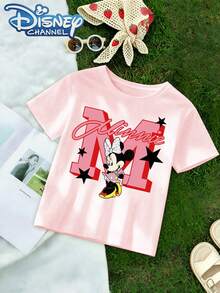 Disney Cute Cartoon Style Minnie Mouse Design Men's T-Shirt For Kids Summer Wear Gift For Children - Hồng - Xem 2