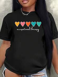 Short-Sleeved, Casual Professional T-Shirt Made Of Polyester, Featuring A Comfortable And Lightweight Design And Colorful Heart Prints, Suitable For The Workplace Or Everyday Wear. Its Soft And Durable Fabric Makes It An Ideal Choice For Daily Use In Clinics Or At Home. Women's Blouses > Clothing - 黑色 - 查看 1