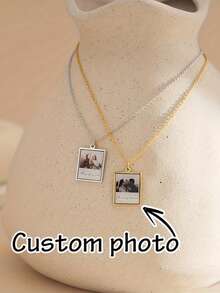 Dây chuyền mặt dây chuyền tròn đính đá Cubic Zirconia và đá pha lê lấp lánh tùy chỉnh, dây chuyền mặt ảnh kỷ niệm cá nhân hóa cho cặp đôi, quà tặng cho cô ấy - Nhiều màu - Xem 2