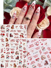 2 Sheets Retro Cute Cat & Angel Nail Art Stickers - Red & Blue Heart Rabbit Cross Star Nail Decals - Suitable For Music Festivals, Graduation, Parties And Spring/Summer Vacation DIY Decoration - Multicolor - View 4