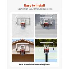 Wall Mount Basketball Hoop, 54-Inch PC Backboard Mounted Basketball Hoop Outdoor With Hand-Crank Adjustment, 0.11 Inch Thickened Backboard, Classic Basketballs Hoops Design, Indoor & Outdoor Use - 54-inch - 查看 6