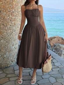 New Women's Summer Maxi Dress, Vacation Style, Sleeveless Tube Top, Versatile, Flattering Design, Cool, Perfect For Beach, Vacation, Parties And Daytime Looks - 棕色 - 查看 2
