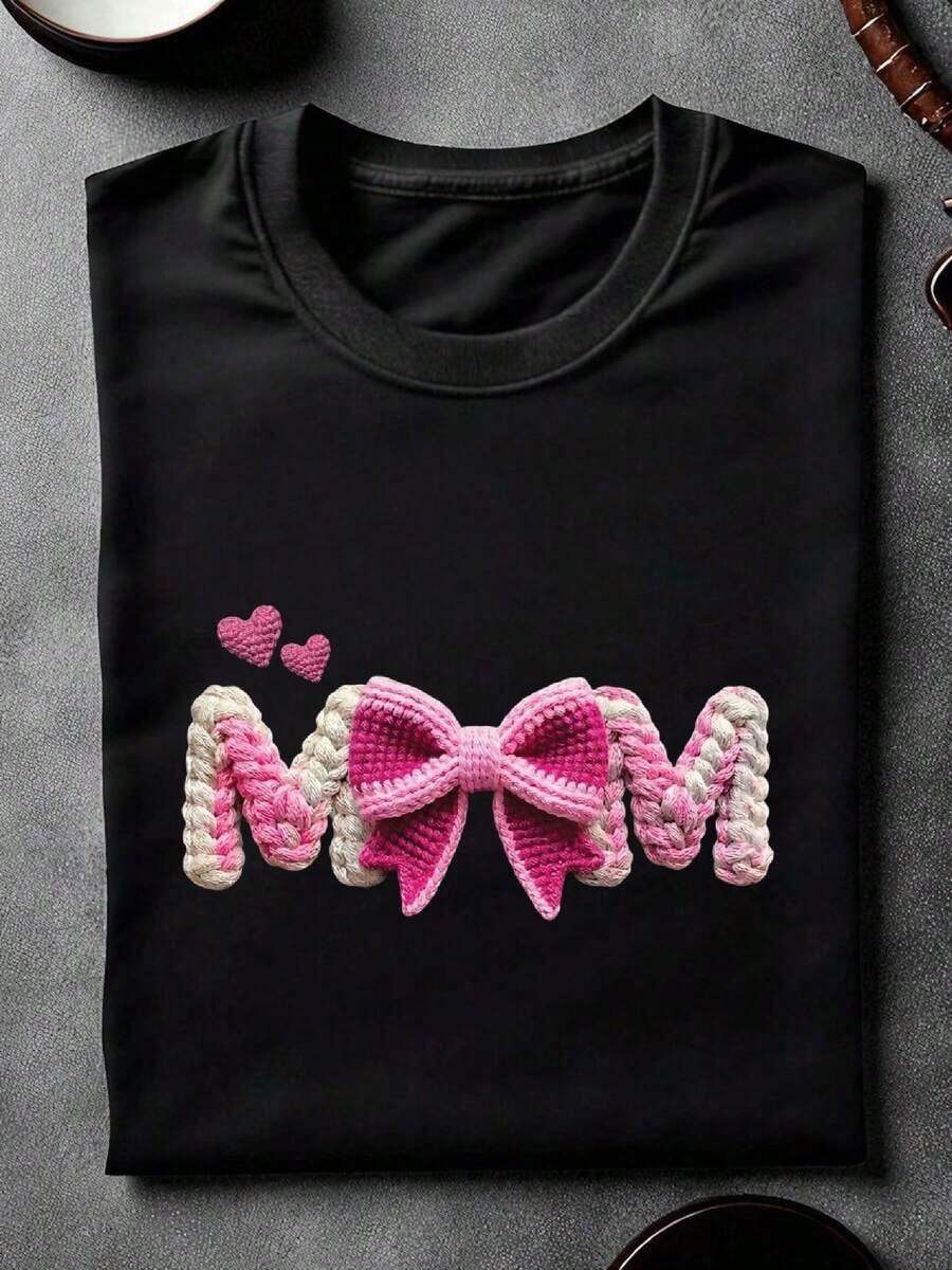 Coquette Mom T-Shirt Made Of Synthetic Yarn (DTF Graphic Print), Mother's Day Gift, Funny Mom T-Shirt, Pregnancy Announcement T-Shirt, Short-Sleeved T-Shirt For The Cool Moms Club. GH-641-High Quality - 黑色 - 查看 1