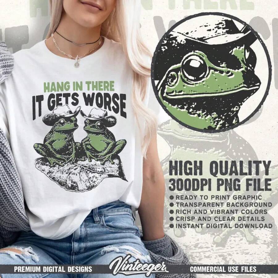 Funny Quote Design - Humorous Retro Design For Sublimation And DTG Printing - Western Style Frog Graphic - Quote About Mental Health - 白色 - 查看 1