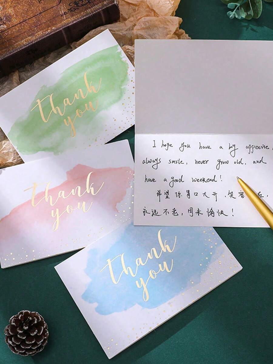 Elegant Watercolor Floral Thank You Card Set - Decorated With Gold Foil, Perfect For Expressing Gratitude On Thanksgiving, Halloween, Christmas, Graduation And Other Occasions - Multicolor - View 1