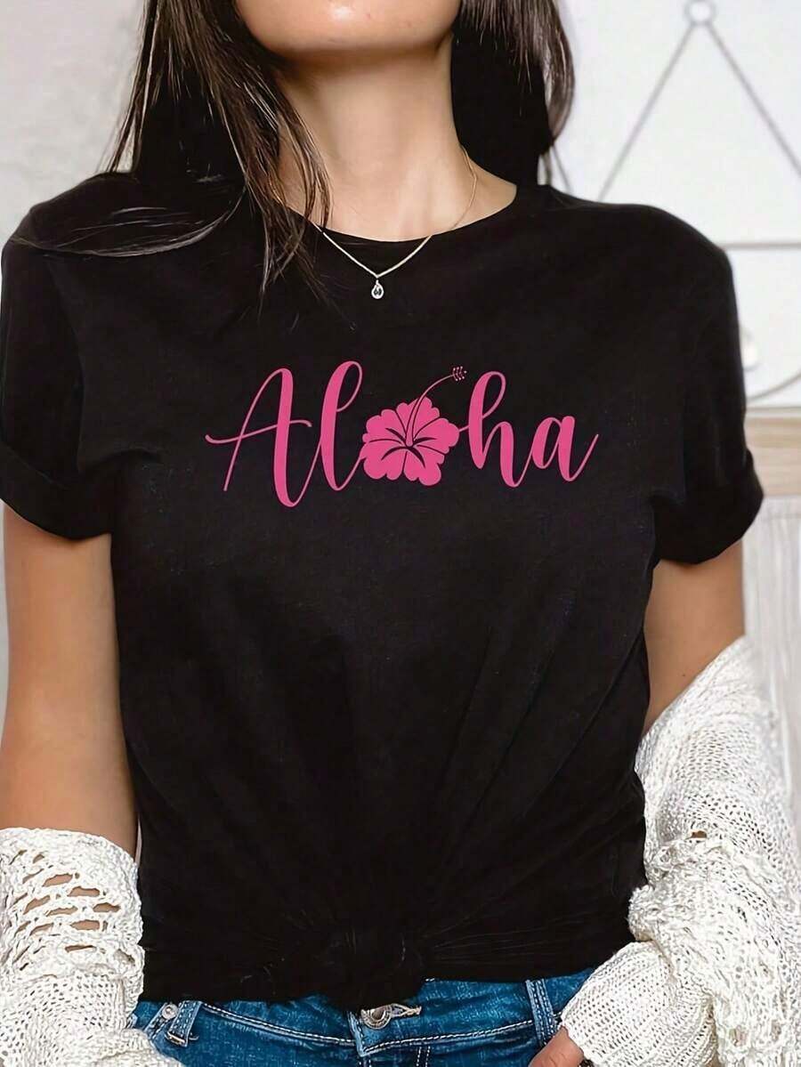 Pink Shirt With Bow And Nautical Charm, Cute Shirt With Pearls, Starfish, And Seashells, Mermaid Style Shirt, Seashell And Starfish Bow T-Shirt, Graphic T-Shirt With Bow And Sea Pearls. Women's Solid Color Boat Neck Short Sleeve One-Piece T-Shirt, Suitable For Summer, Pairs Well With Printed Shirts, Blouses, And Short-Sleeved Printed Tees. Breathable And Comfortable Women's Clothing - 黑色 7 - 查看 1