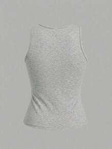 2 piezas de camiseta de tirantes de mujer de ajuste ceñido con estampado minimalista de letras de California en negro y blanco - 95% algodón, para primavera y verano, uso en todas las estaciones, vuelta al colegio, ropa de casa y deporte, estilo re - Multicolor - Ver 5