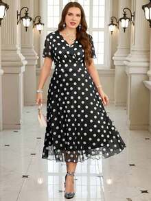 Vestido floral elegante de talla grande, verano - Negro 2 - Ver 5