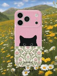 GIIPPA 1 pieza Funda de teléfono para iPhone 17 Pro Max con diseño de gato negro y patrón floral retro, adecuada para iPhone 16/15/14 Pro Max, funda de teléfono coreana con estilo e interesante, compatible con 11/12/13/14/15/16 Pro Max Plus, diseño elegante para hombres y mujeres, regalo ideal para Navidad, San Valentín, Pascua, temporada de bodas y cumpleaños para la novia - Rosa - Ver 6