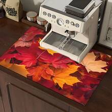 1pc Maple Leaf Pattern Printed Absorbent Dish Drying Mat, Espresso Machine Countertop Absorbent Mat, Sink Drain Mat, Soft Faucet Absorbent Mat, Sink Cup Mat, Home Decor, Kitchen & Bathroom Accessories - Multicolor - View 5