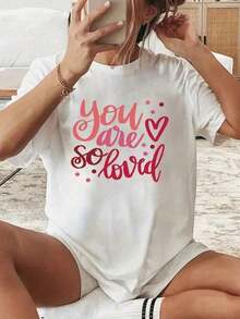 Camiseta con Estampado LOVE para Mujer, Camiseta de Manga Corta de Moda de Verano, Camiseta Casual con Cuello Redondo Estampado, Ropa de Mujer, Unisex - Blanco - Ver 1