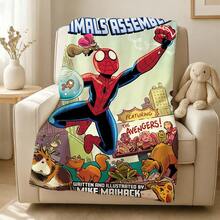 Marvel Manta de 1 piezas con estampado de S-pider-Man, manta decorativa estilo dibujos animados retro, manta estampada con personajes de dibujos animados, manta universal para siestas para todas las estaciones, manta decorativa para el hogar con personajes, regalo moderno y elegante, ideal para el hogar, dormitorio, cama, sofá, oficina, para la hora del almuerzo o como manta de picnic. - Multicolor - Ver 4