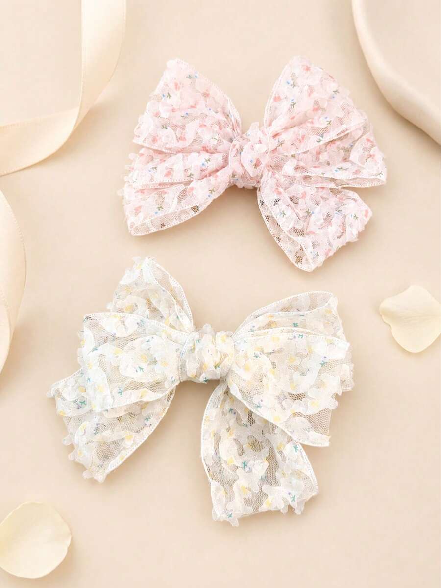 1pc Girl's Floral 3-Layer Bow Hair Clip, Versatile Fresh Daily Wear - Multicolor - View 1