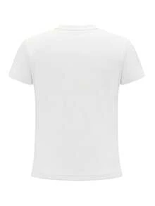 Top de mujer para primavera verano 100% casual de manga corta y cuello redondo, camiseta con estampado de diseño y patrón geométrico - Blanco - Ver 2