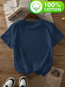 Western Cowboy Print, Country Music Concert Print, Women's 100% Pure Fashionable Spring And Summer T-Shirt, Casual Wear, Soft And Comfortable Design 80-A64-61722 - 皇家藍 - 查看 2