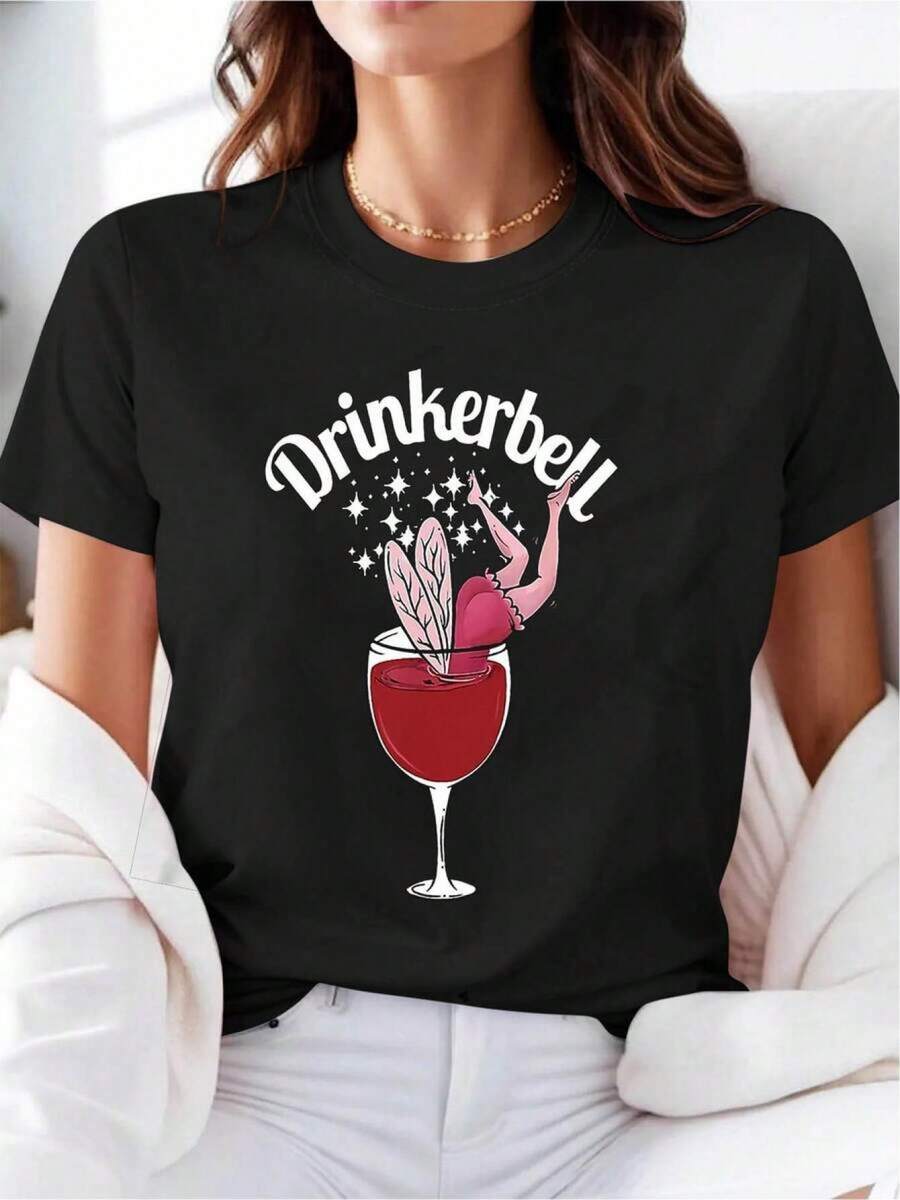 Drinkerbelle Unique T-Shirt, Y2K Design, Modern Style With Fun Cocktail Graphic, Perfect For Party Lovers And Casual Fashion, Vibrant Print, Ideal For Outings Or Gatherings, Stand Out On Any Occasion, Mexican Republic 2023 CK4L - 黑色 - 查看 1
