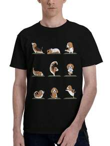 T-Shirt For Women Men Beagle Yoga Time Fashion Matching Light & Soft City Outings - 黑色 - 查看 3