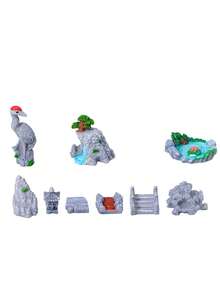 5/6/8/9pcs Resin Miniature Landscape DIY Accessories Set, Crane, Artificial Mountain, Waterfall, Pond Stone Bridge, Pavilion, Aquarium Decoration, Courtyard And Garden, Desktop Ornament, Suitable For Succulent Potted Plants, Flower Decoration - Multiple Styles - View 7