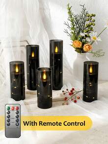 5 buah Lampu Lilin Tanpa Api, Dengan Fungsi Timer/Kontrol Jarak Jauh, Bertenaga Baterai, Lampu String LED, Cocok Untuk Rumah, Halloween, Natal, Hari Ibu, Hari Valentine, Ulang Tahun, Pernikahan, Pesta - Hitam - Cahaya Hangat - View 2