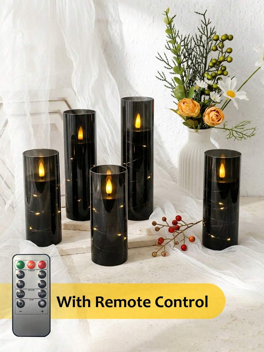 5 buah Lampu Lilin Tanpa Api, Dengan Fungsi Timer/Kontrol Jarak Jauh, Bertenaga Baterai, Lampu String LED, Cocok Untuk Rumah, Halloween, Natal, Hari Ibu, Hari Valentine, Ulang Tahun, Pernikahan, Pesta