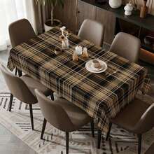 1pc Elegant Plaid Tablecloth - Soft Beige/Brown/Black Tartan Pattern, Durable Fabric, Easy-Clean Rectangular Table Cover For Dining Table, Coffee Table, Outdoor Picnic, Camping - & Dark Brown Plaid Design (No Fringe), 2D Flat - Nhiều màu - Xem 8