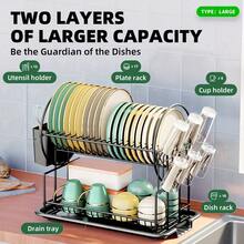 2-Layer Bowl And Plate Rack, Draining Rack, Plate Storage Rack, Multi-Functional Bowl Rack, Stainless Steel Bowl Rack, Rust-Proof Kitchen Bowl And Dish Drying Rack, Kitchen Countertop Cup Rack, With Draining Board And Utensil Rack, Sturdy And Durable, Easy To Clean, Can Be Used To Store Plates, Cups And Knives, Kitchen Accessories, Kitchen Supplies, Kitchen Essentials, Suitable For Kitchen Countertop - View 9