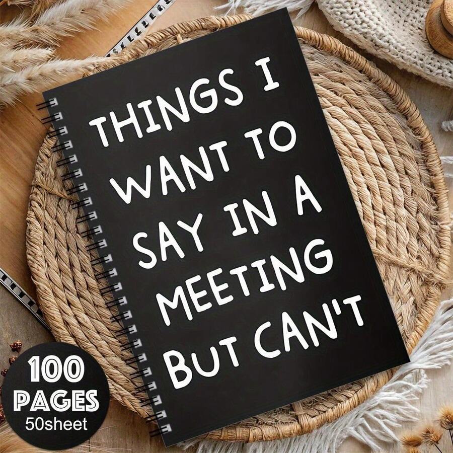 1pc Retro Spiral Bound Meeting Notebook, Meeting Minutes Notebook, Things You Can't Say Aloud In Meetings, Humorous Work Diary, Office Gift Plan, School Supplies - H - View 1