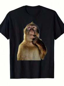 Camiseta Oversize con Divertido Meme de Mono - Con los Clásicos Diseños del Mono Pensador y del Caballo con el Pulgar Arriba - Camiseta Casual para Entusiastas de los Memes - Negro - Ver 7