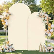 1pc Double-Sided Beige Arch Backdrop, 5ft, 6ft, 6.6ft, 7.2ft Wedding Arch Cover, 2 Sides Spandex Fabric Arch Backdrop, Suitable For Birthday Party Wedding Arch Decor (Arch Stand Not Included, Fabric Background Only) - Beige - View 4
