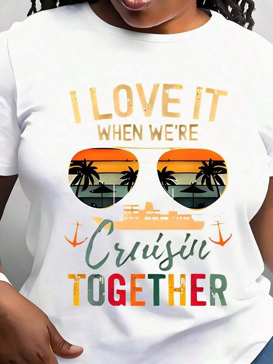 Modern And Minimalist Women's T-Shirt "I Love When We Travel Together", Casual Short-Sleeved T-Shirt For Everyday Outdoor Wear, Suitable For Any Occasion, Perfect As A Birthday Gift, Casual Daily Wear In All Seasons - 白色 - 查看 1
