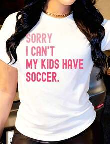 Women's T-Shirt With Funny Soccer Design "Sorry, I Can't Play Soccer, I'm A Mom" - 白色 - 查看 6