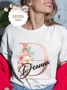Personalized Items: Alphabet Series D, Customize Your Text, 100% Pure T-Shirts, DIY Designs With Personalized Name For Women's T-Shirts - [白色的] - 查看 2