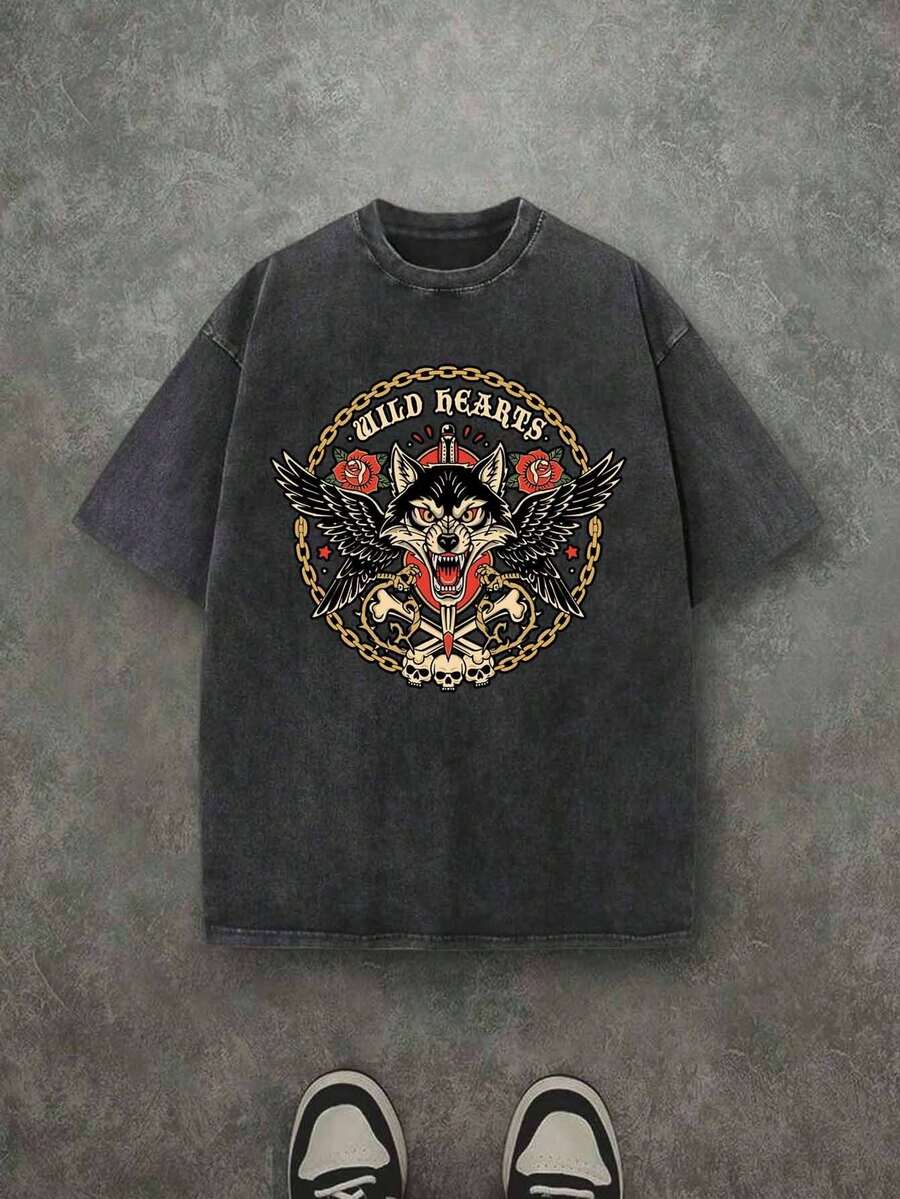New 2026 Model, 100% Washed Cotton, Urban Casual Style, Suitable For Parties Or Festivals, Soft And Breathable Fabric, Modern Print Design, Unisex, Lightweight And Comfortable To Wear, Vintage Fashion Design. - Black - View 1