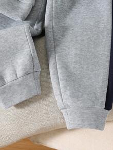 Young Boy Cartoon Print Warm Hoodie And Sweatpants Set - Grey - View 7