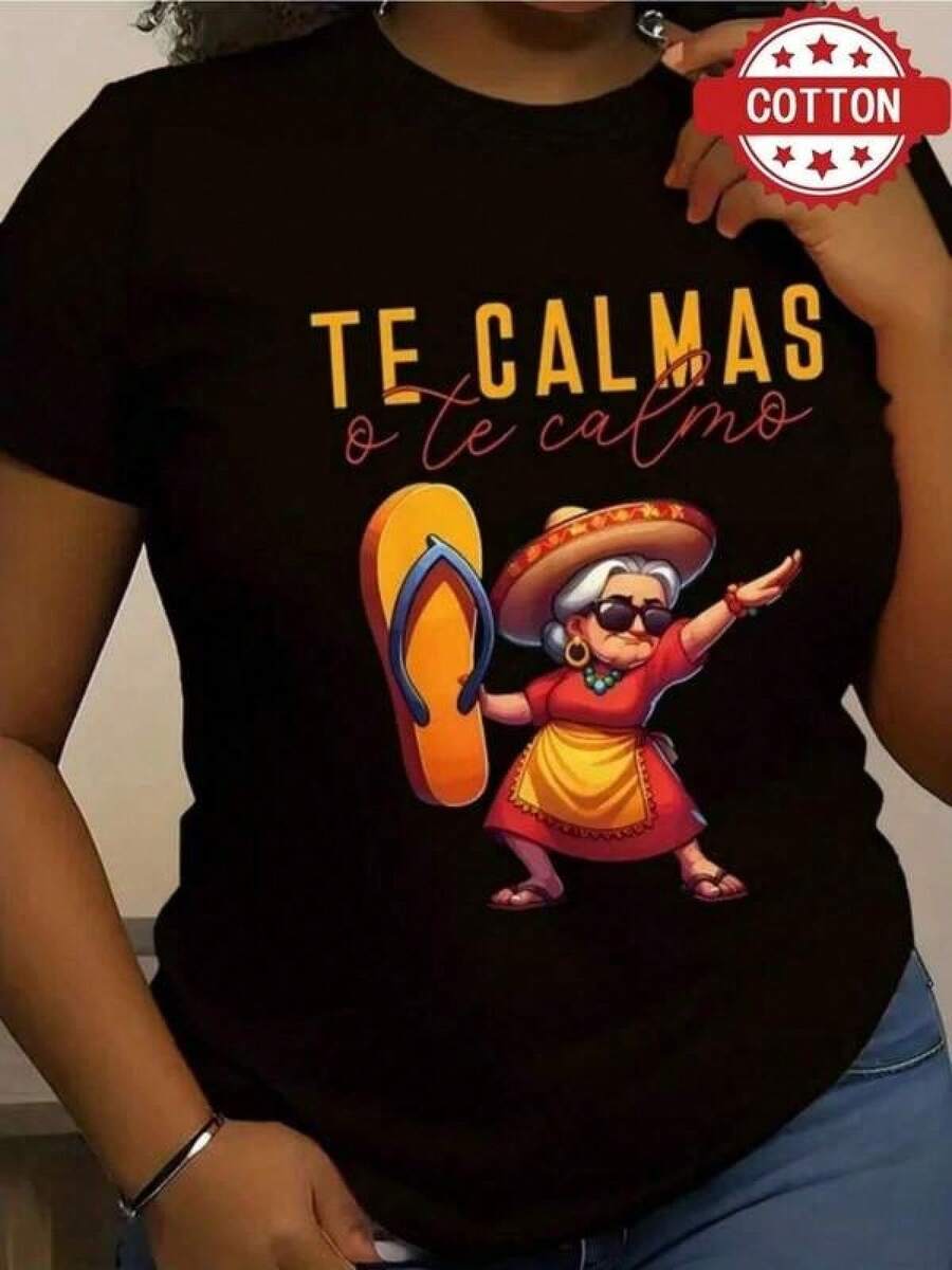 Camisetas Para Mujer AlgodónDivertida camiseta de algodón para mujeres con estampado humorístico y diseño mexicano, ideal para uso diario o ocasiones informales. Disponible en talla mediana y color negro. Frase cómica y dibujo original, perfecta para regalar a amantes de la cultura mexicana. Moda casual,  única. mundial 2026 - Negro - Ver 1