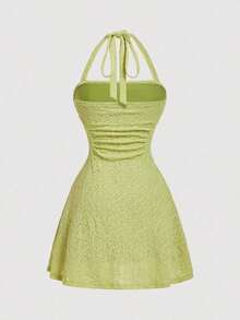 X YERIMUA MOD Women's Mini Dress With Halter Neck, Pleated And Textured In A Solid Color - 黑色 - 查看 3