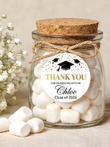 Customizable Round "Graduation Thanks" Stickers - Can Be Personalized With Name, Year And Other Details. Optional Custom Gold Graduation Cap Design - Perfect For Graduation Celebrations, Sealing Gifts, Envelopes And More! - Multicolor 02 - View 1