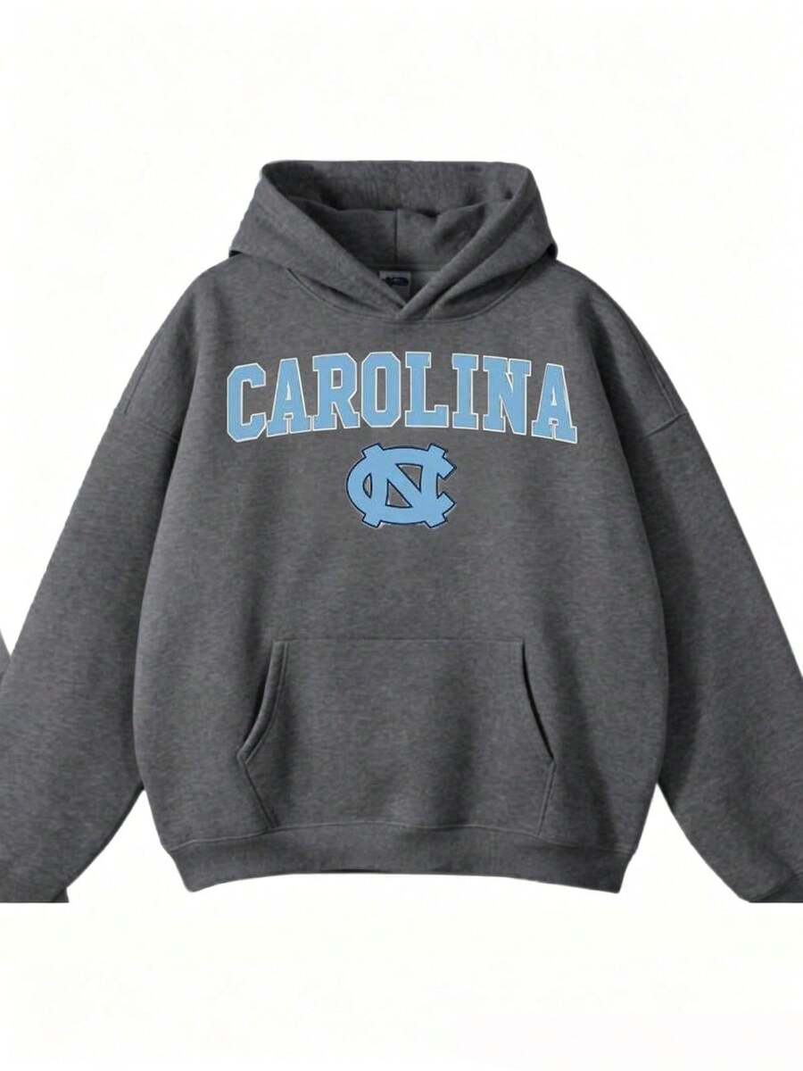 [Cotton Blend Hoodie] Vintage North Carolina Hooded Sweatshirt, Cozy Fall & Winter Style Long Sleeve Top, Retro Sportwear, Casual Logo Shirt-Unisex Wo - 灰色 - 查看 1