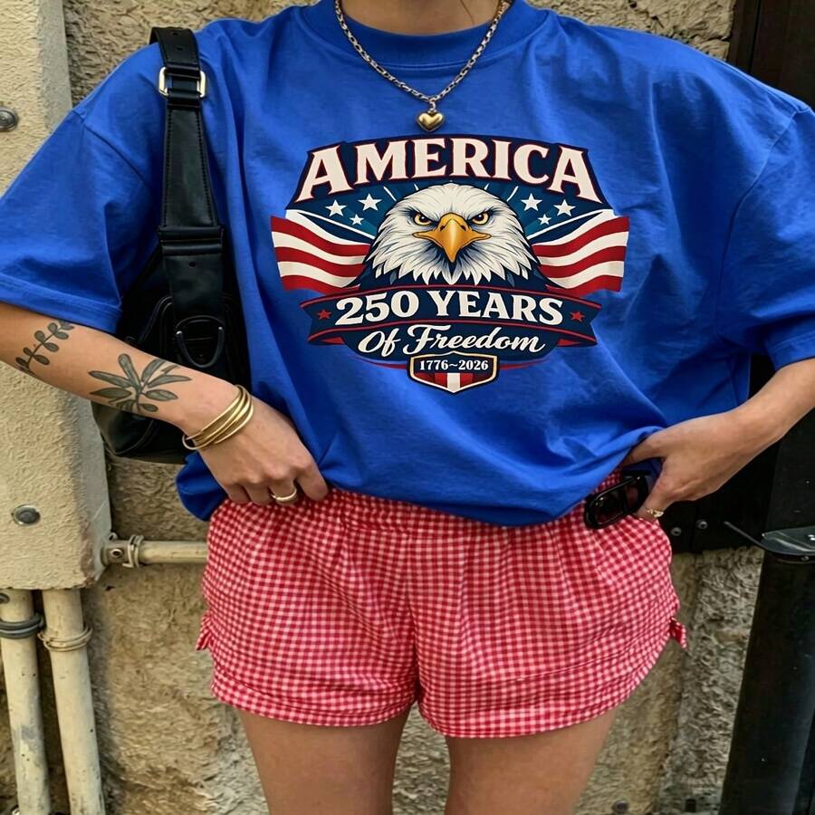 Heartfelt Daily Casual Graphic T-Shirt 100% Cotton Oversized Soft Breathable Casual Crewneck Short Sleeve Top Vintage Aesthetic Red Checkered Shorts Street Style Fashion Lovers Casual Wearers Daily Outfit Enthusiasts Gift Givers - 藍色 - 查看 1