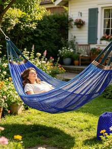 260*130cm Super Large Size Breathable Mesh Hammock, Quick-Drying Portable Hammock With Travel Bag And 2 Hanging Ropes, Suitable For Outdoor Camping, Garden, Patio, Beach, Backyard And More - Multicolor - View 10